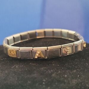 Stainless Steel Charm Bracelet. Jesus/A/Cross/Crown